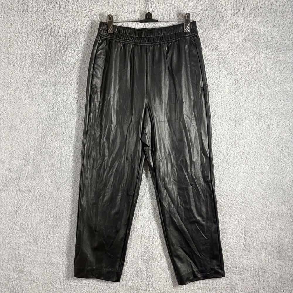The Reset R Label Vegan Leather Straight Leg Ankle Pants Black Size S Pull On